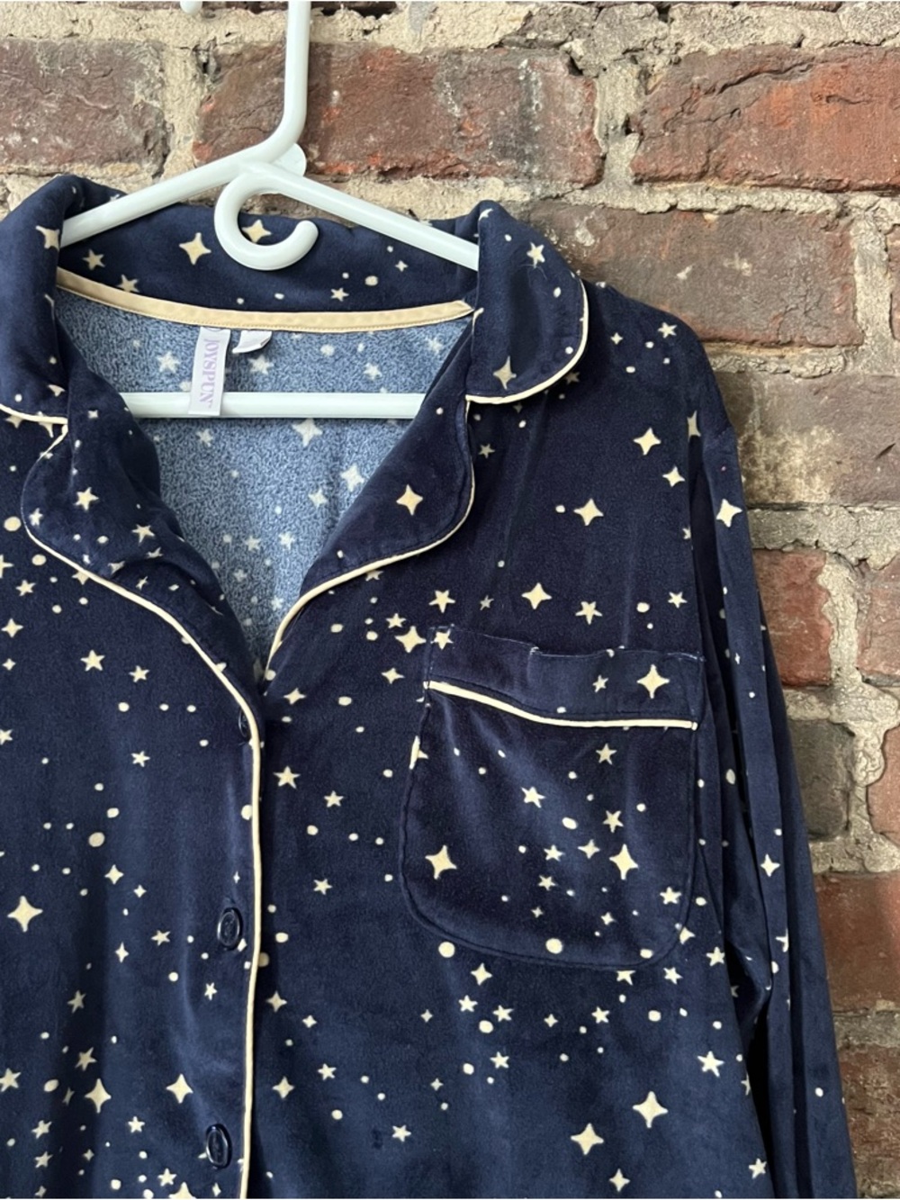 Women's Navy Star-Print Pajama Set with Gold Piping - Picture 4 of 5